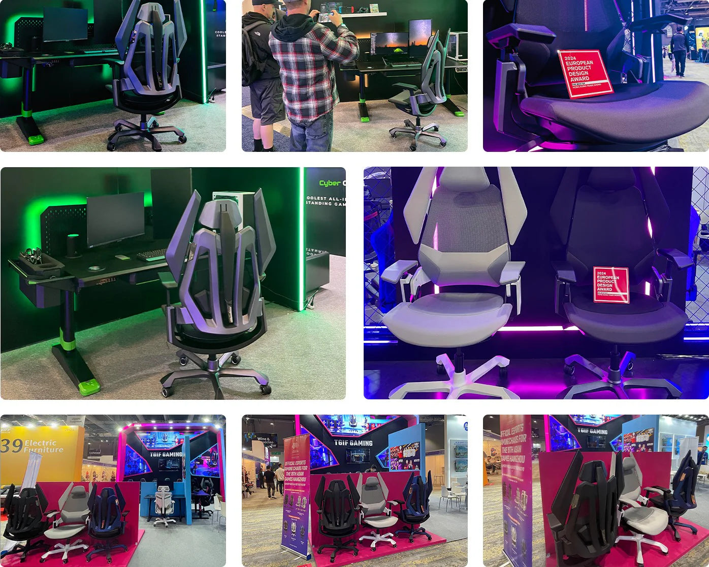 Photo collage showing TGIF T0 at CES in Las Vegas, Orgatec, Cologne and Hong Kong.