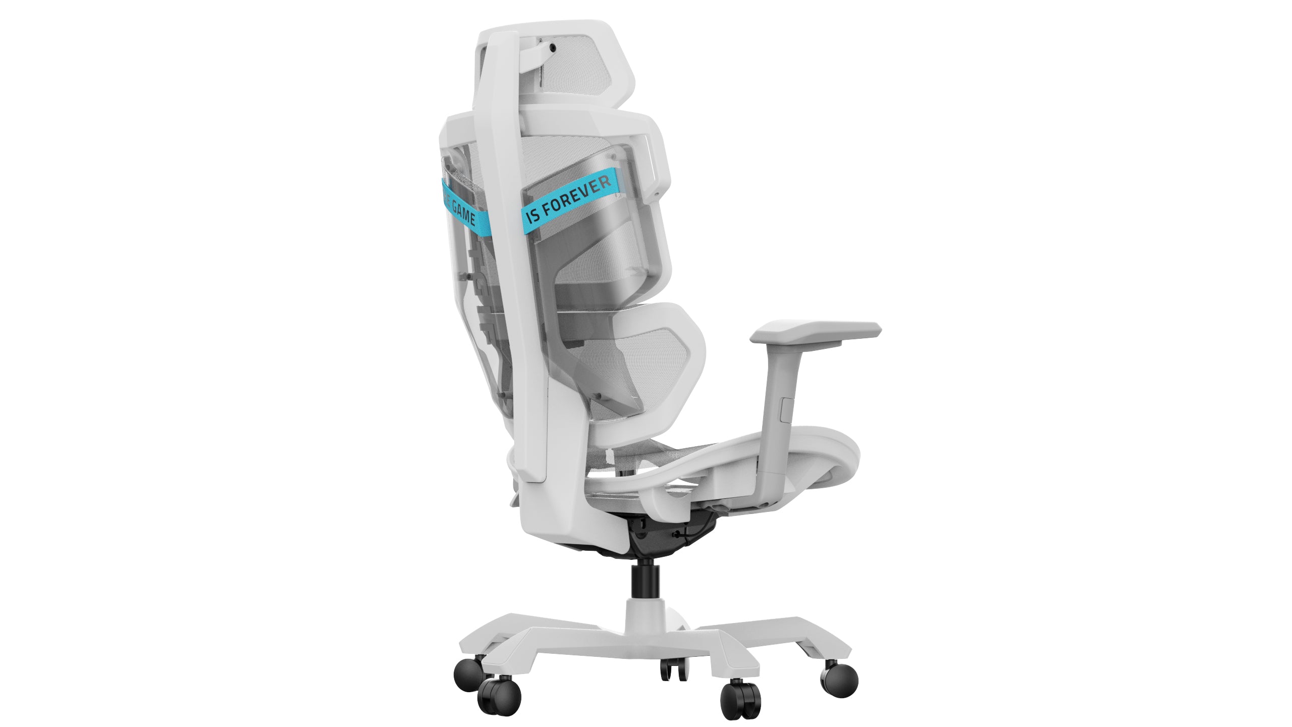 Picture showing the TGIF Ace Game White with 6D armrests from the back side