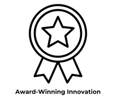 Icon of an award with the text Award-Winning Innovation under the icon