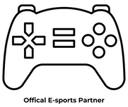 Icon of a gaming controller with the text Official E-Sports Partner under the icon