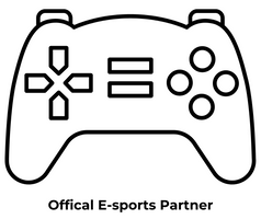 Icon of a gaming controller with the text Official E-Sports Partner under the icon
