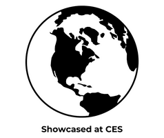 Icon of the world with the text Showcased at CES under the icon