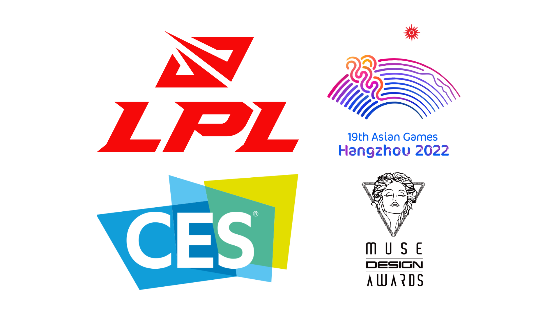 Logo LPL, Asian Games, CES and Gold muse design Award 