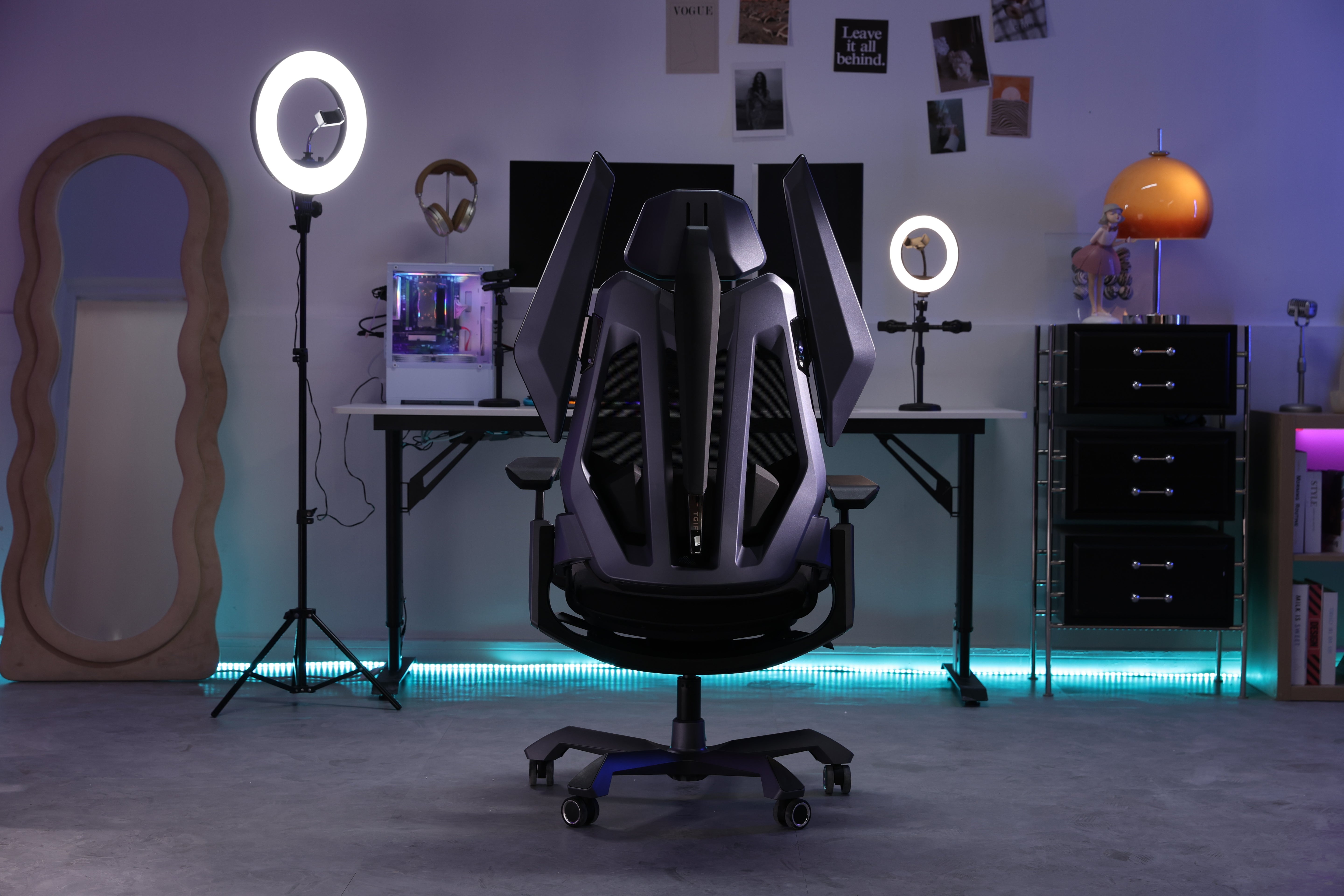 Back view of the T0 in a gaming setup